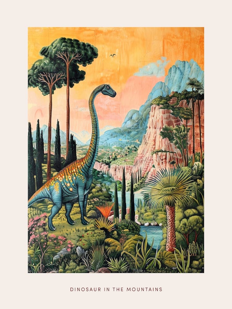 Dinosaur In The Mountains Painting Poster
