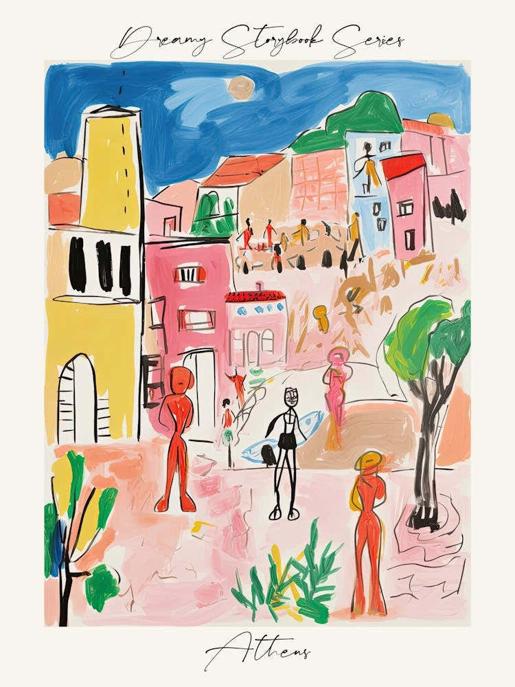 Poster Of Athens, Dreamy Storybook Illustration 4
