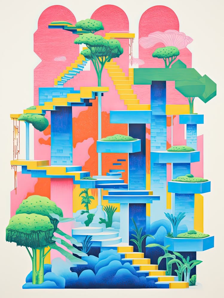Hanging Gardens Of Babylon Abstract Riso Style 4