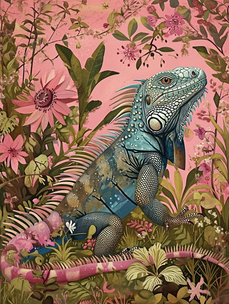Floral Animal Painting Iguana 2