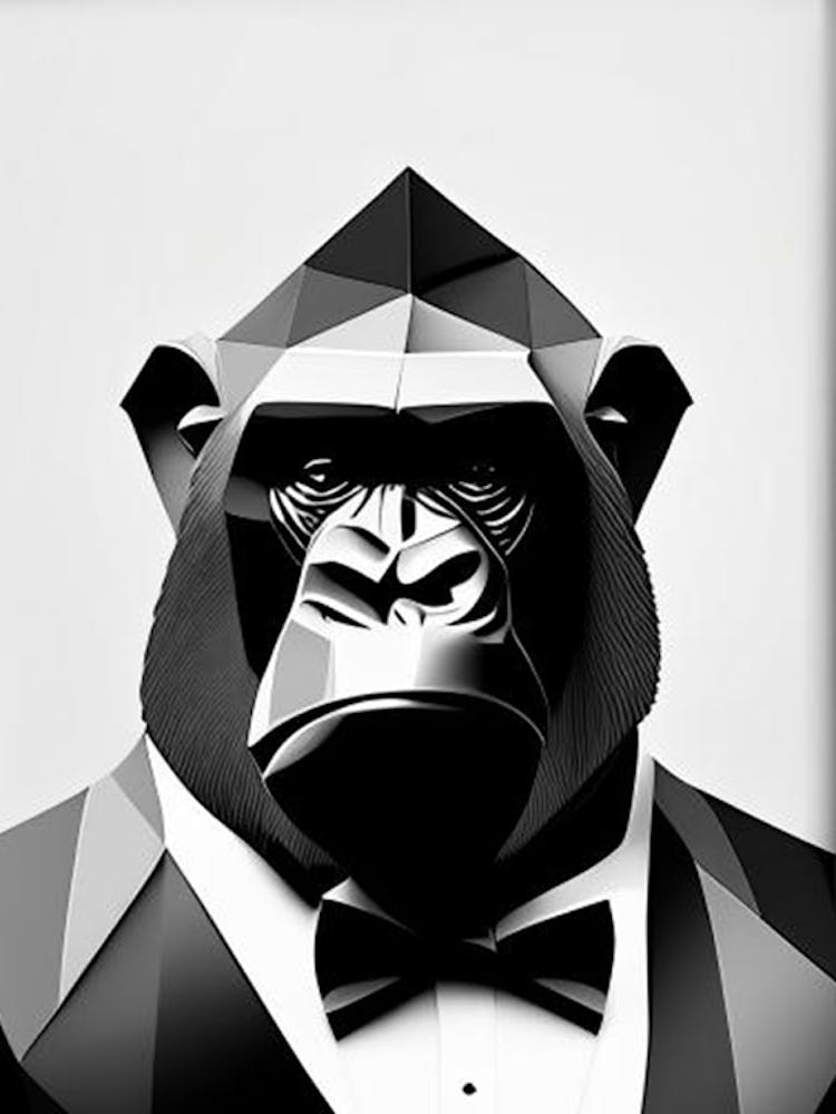 Gorilla In Bow Tie Gorillas Black & White Geometric 1