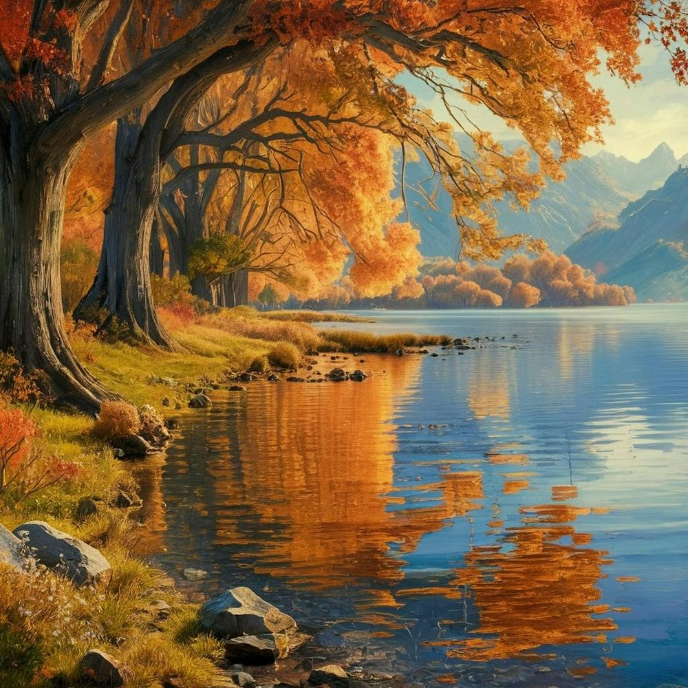 Autumn Trees By The Lake