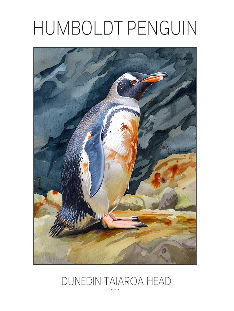 Humboldt Penguin Dunedin Taiaroa Head Watercolour Painting 3 Poster