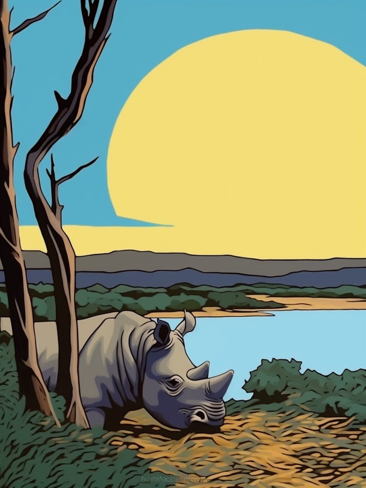 Rhino Relaxing In The Bushes Simple Illustration 5