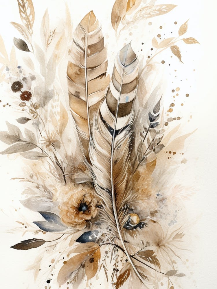 Watercolor Painting Feathers Boho 1
