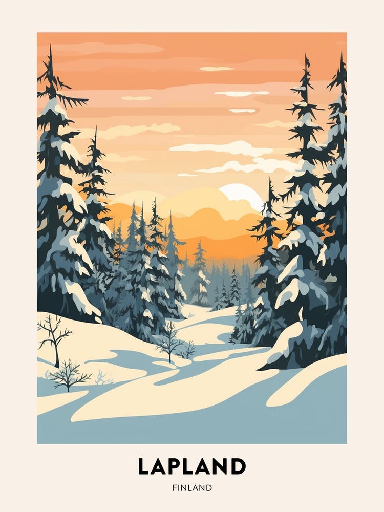 Vintage Winter Travel Poster Lapland Finland 2