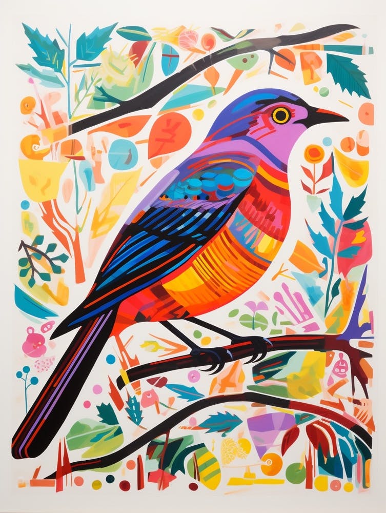 Colourful Bird Painting Blackbird 1