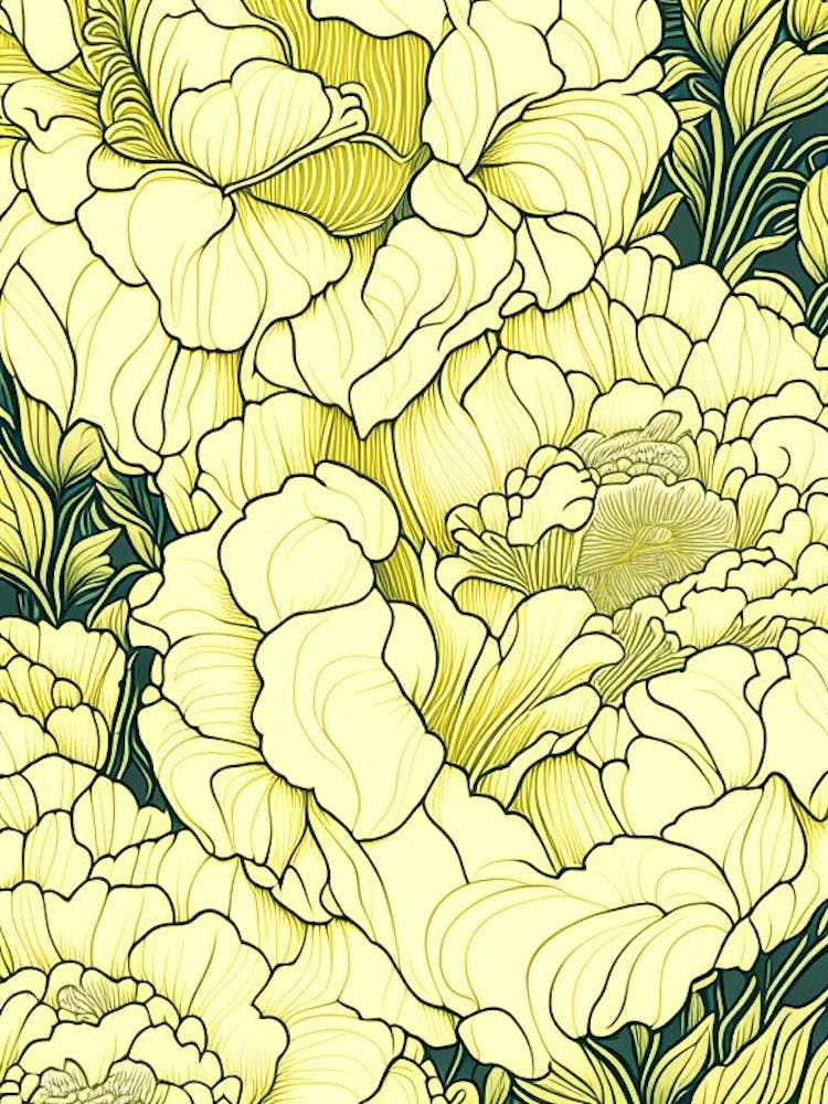 Close Up Of Peonies Yellow 1 Drawing