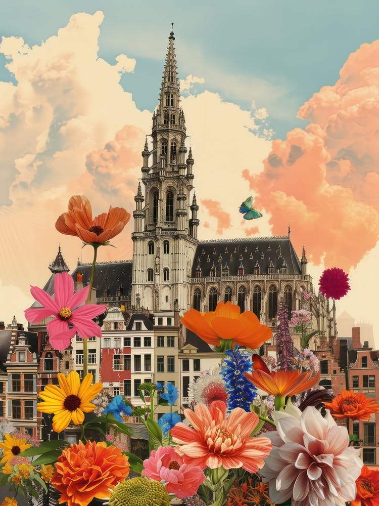 Belgium   Floral Retro Collage Style 3