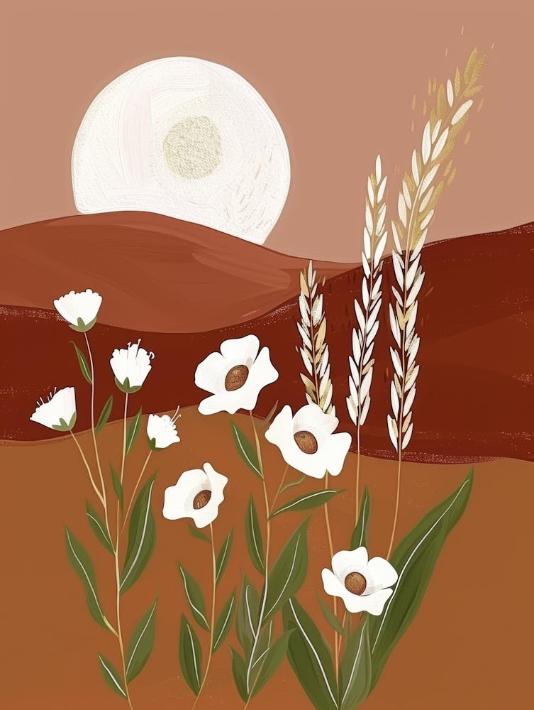 Landscape With Wheat And Flowers