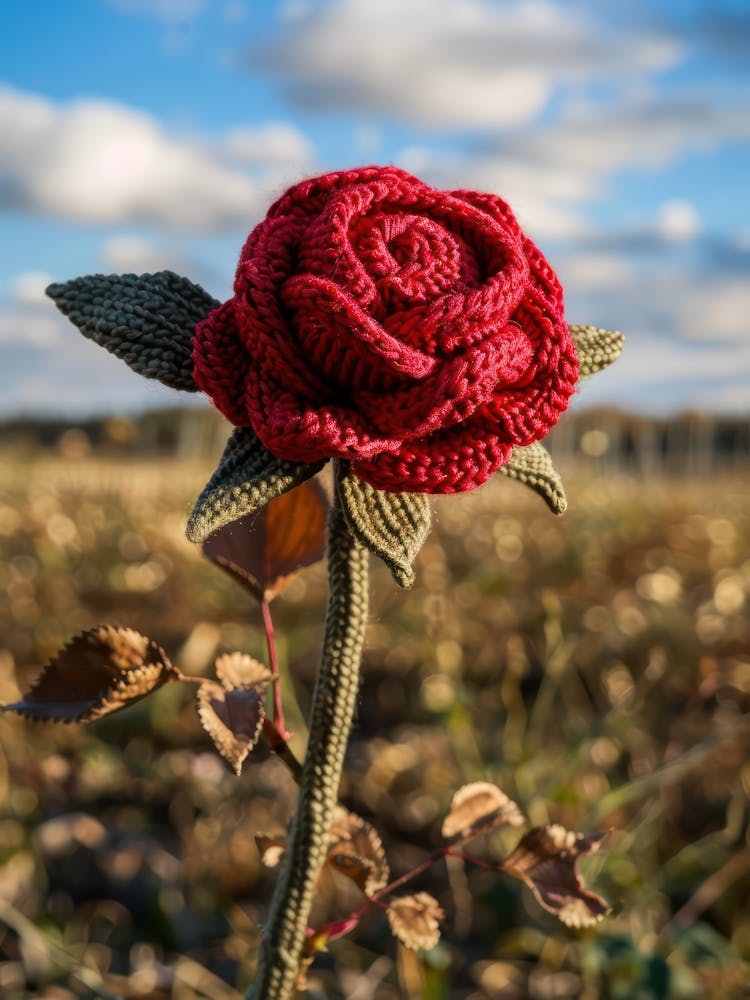 Red Rose Knitted In Crochet 2