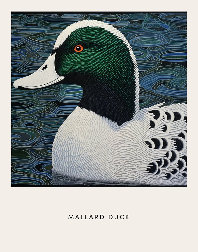 Ohara Koson Inspired Bird Painting Mallard Duck 1 Poster