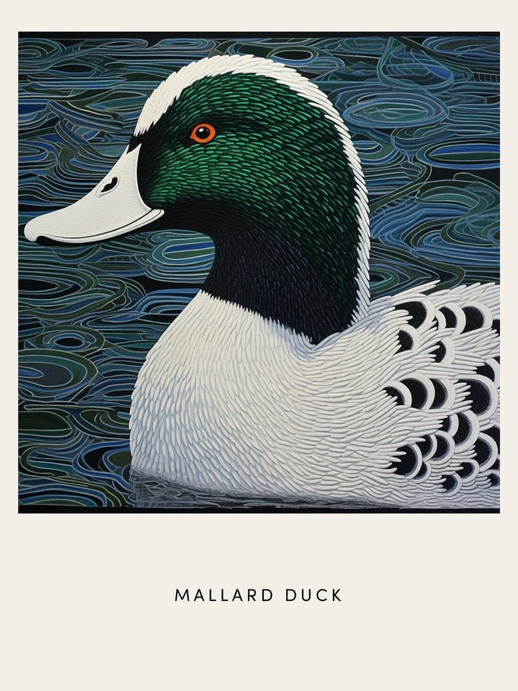 Ohara Koson Inspired Bird Painting Mallard Duck 1 Poster