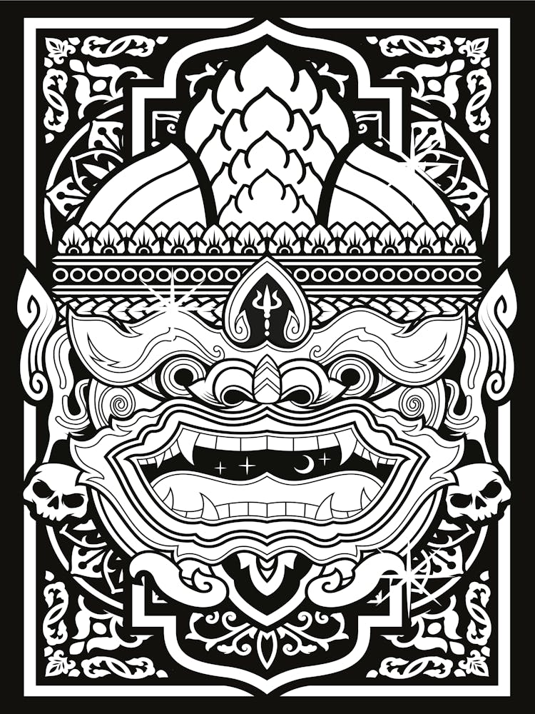 Thai Mask - Barong, Balinese mask, Bali mask print