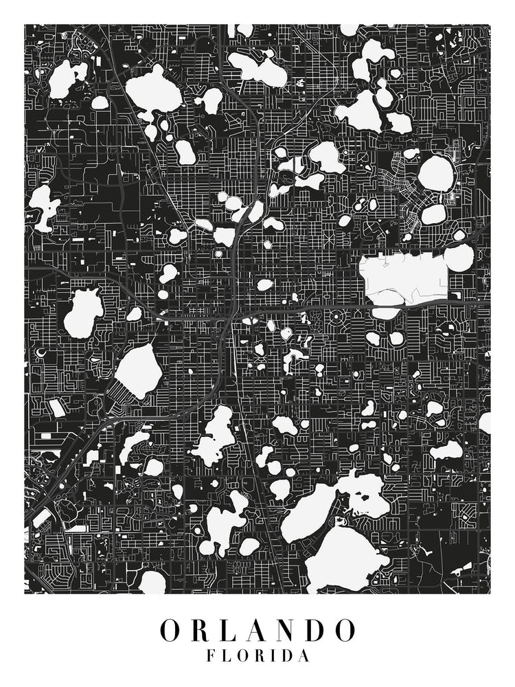 Orlando Florida Minimal Black Mono Street Map