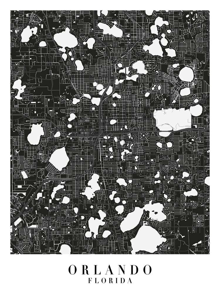Orlando Florida Minimal Black Mono Street Map
