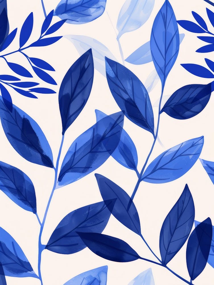Blue Watercolor Leaves