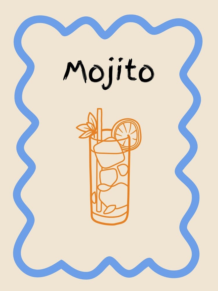 Mojito Doodle Poster Blue & Orange
