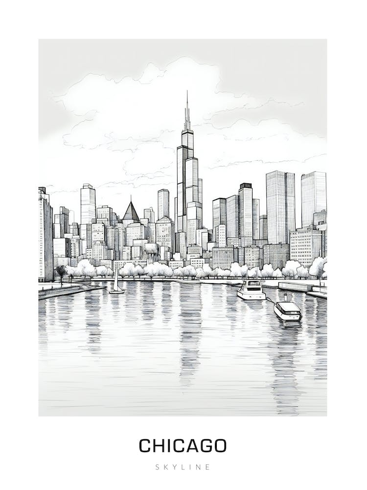 Chicago Skyline 2 B&W Poster