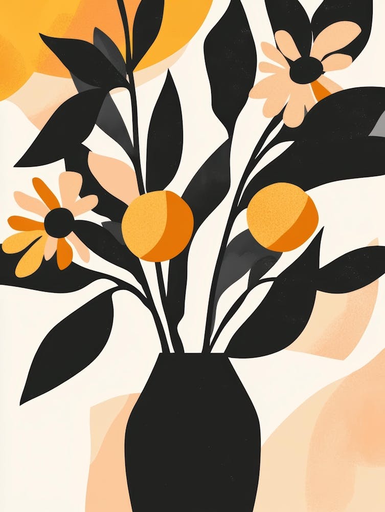 Black And Orange Flowers In A Vase