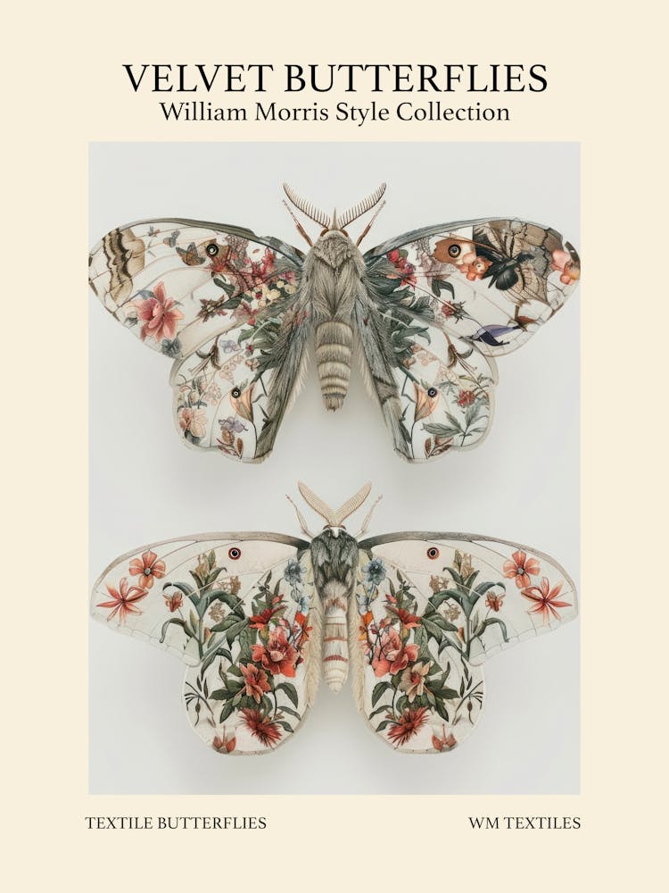 Velvet Butterflies Collection Textile Butterflies William Morris Style 7