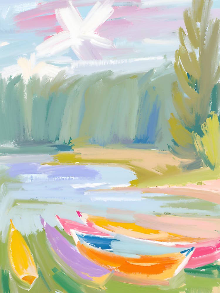 Canoes By The Lake