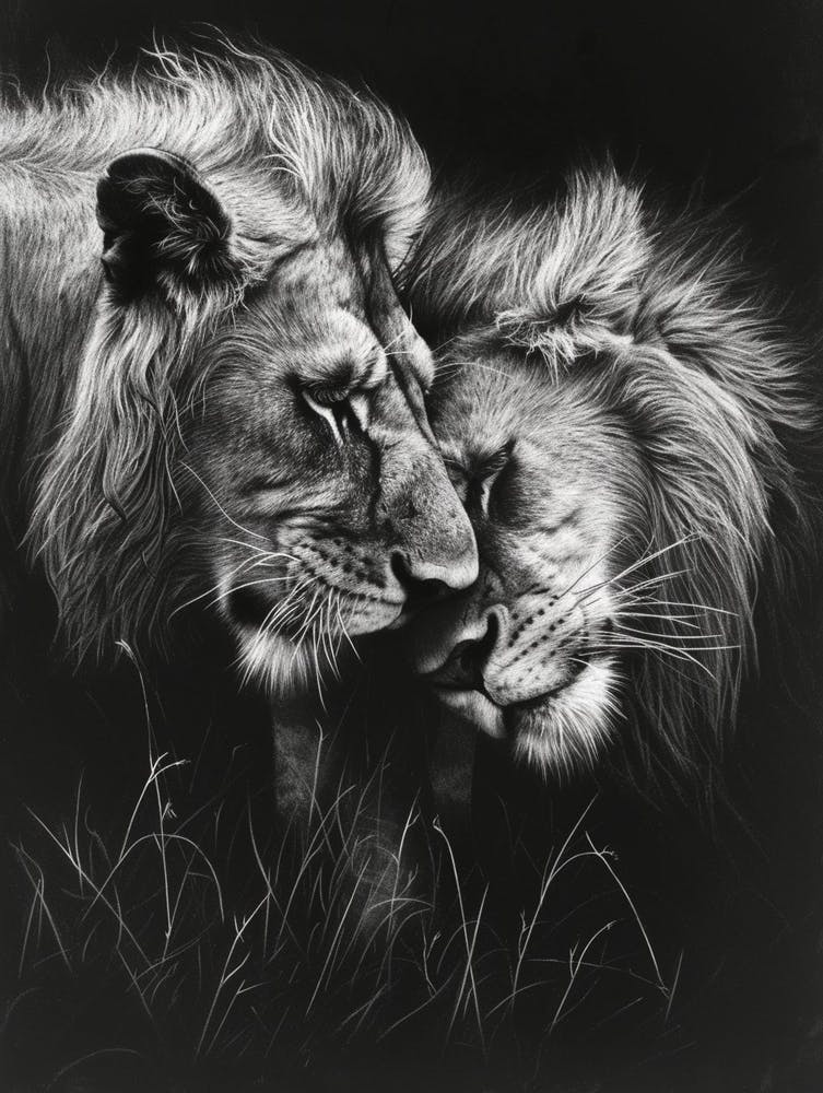 African Lion Charcoal Drawing Rituals 1