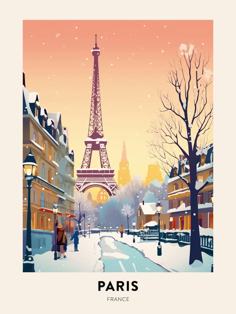 Vintage Winter Reiseposter Paris Frankreich 2