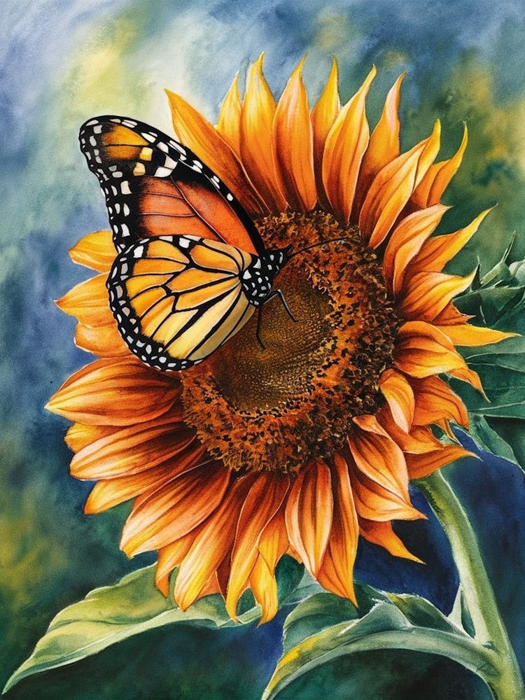 Sunflower With Butterfly