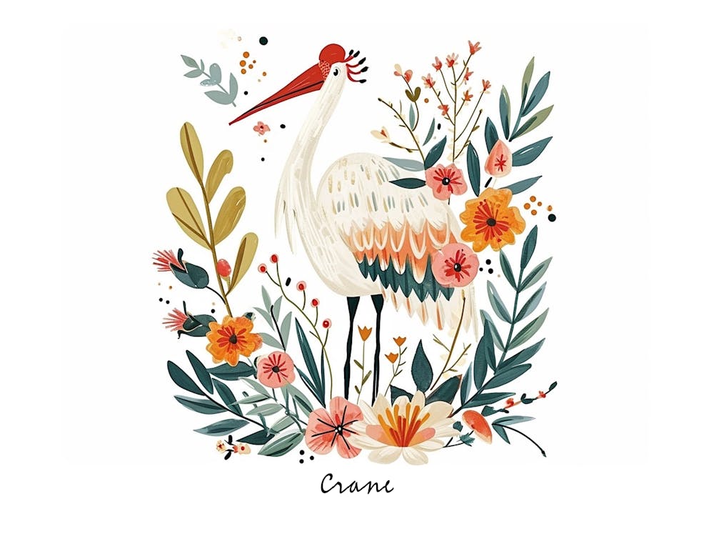 Little Floral Crane 3 Poster