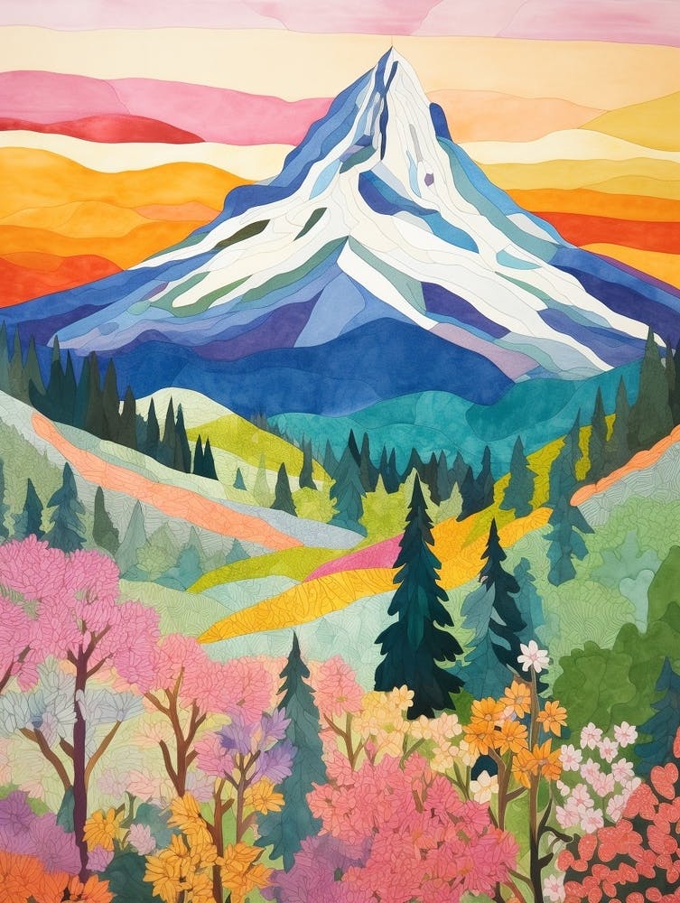 Mount Hood United States 2 Colourful Mountain Illustration