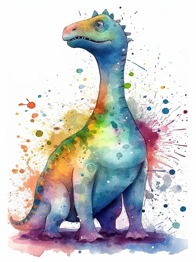 Diplodocus Cute Dinosaur Watercolour 2
