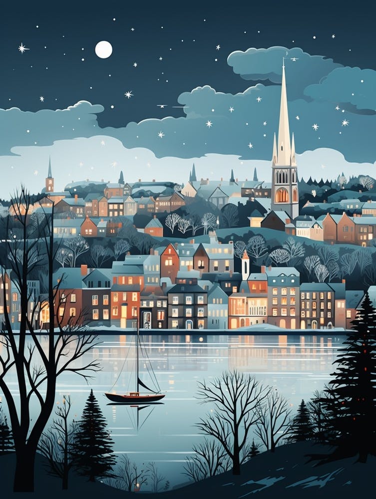 Winter Travel Night Illustration Plymouth United Kingdom 1