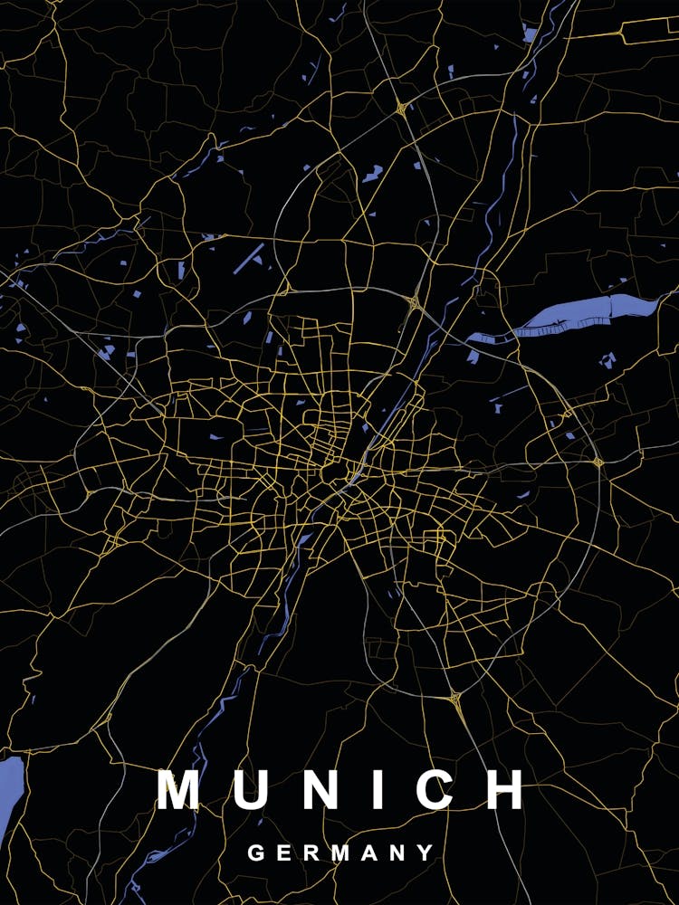 Munich Germany City Map Black and Gold
