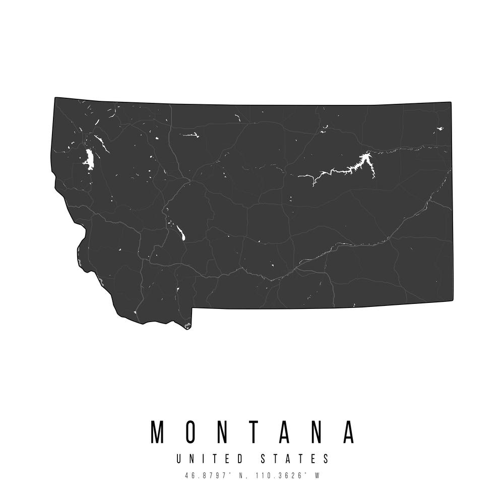 Montana Monochrom Schwarz-Weiß Moderne Minimalistische Straßenkarte Quadratisch