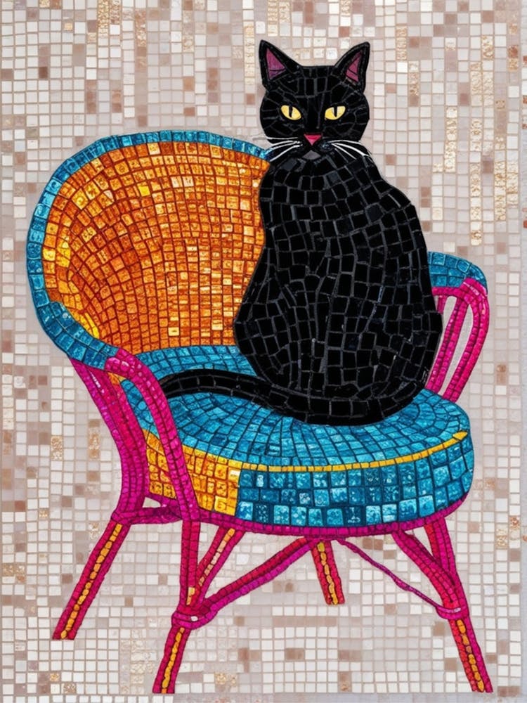 Black Cat In Wicker Chair