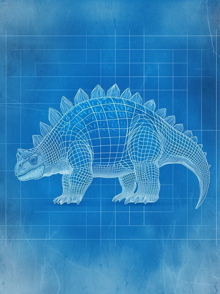 Ankylosaurus Dinosaur Blue Print Style