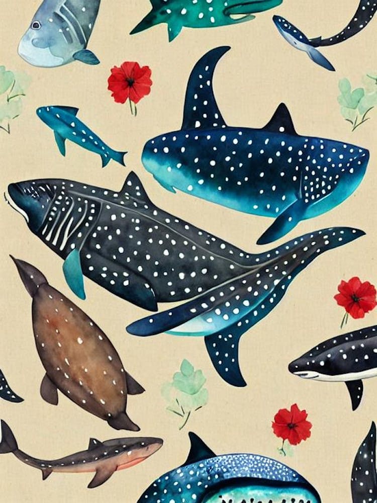 Whale Shark Vintage Graphic Watercolour
