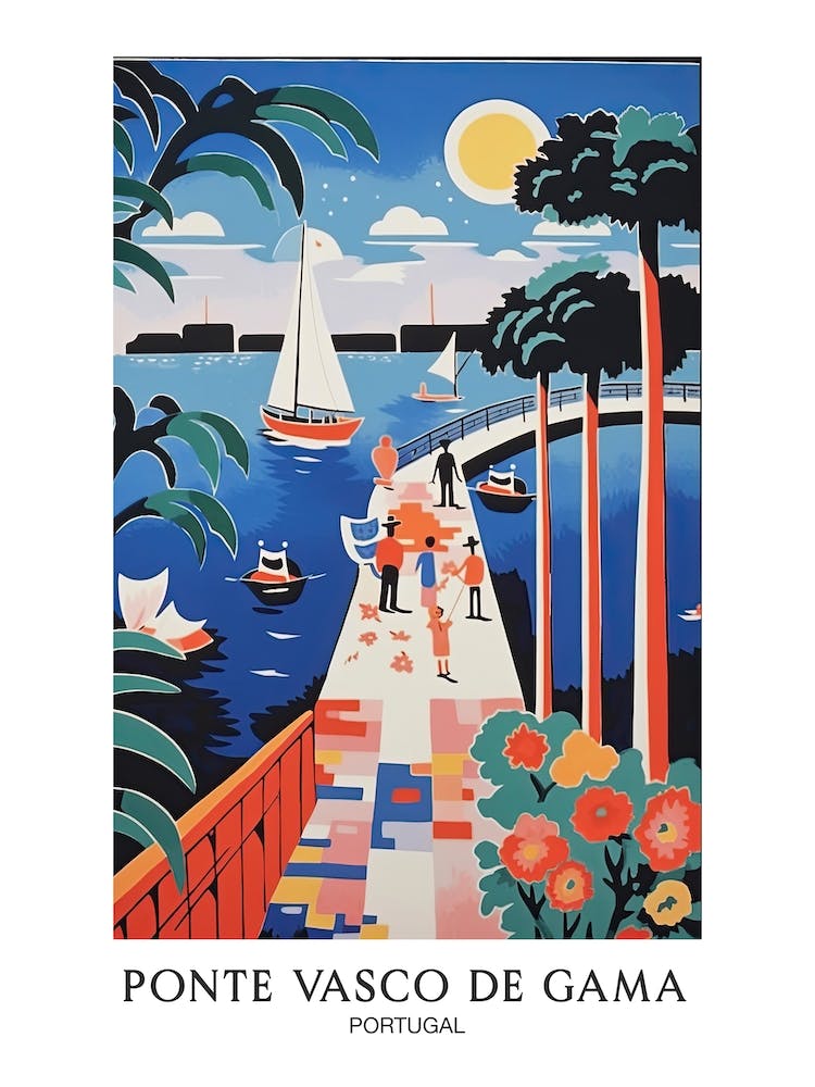Ponte Vasco De Gama, Portugal, Colourful 2 Travel Poster