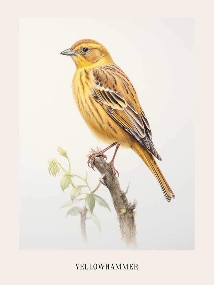 Vintage Bird Drawing Yellowhammer 1 Poster