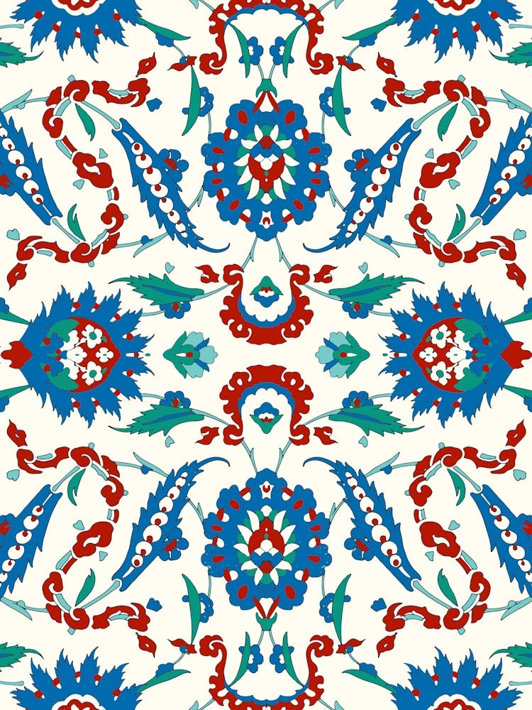 Turkish Rug - Iznik Turkish pattern, floral decor