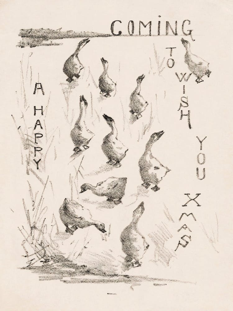 Christmas Card With Ten Geese (1890), Theo Van Hoytema