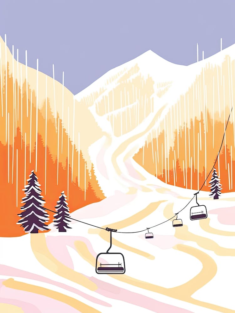 Aspen Snowmass   Colorado, Usa, Ski Resort Pastel Colours Illustration 0