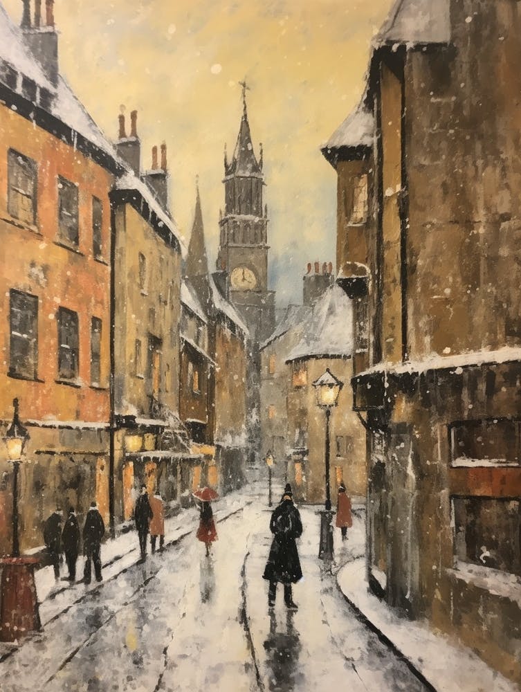 Vintage Winter Painting Bath United Kingdom 2