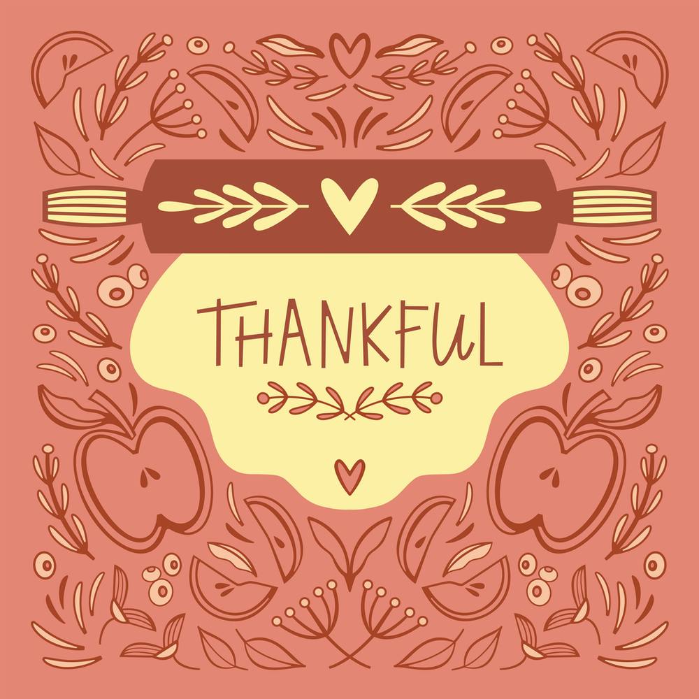 Thankful Rolling Pin Pink Square Illustrated
