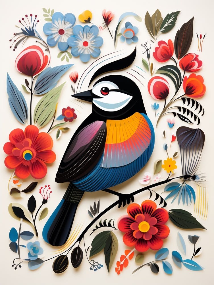 Illustration d'oiseau scandinave Carolina Chickadee 3