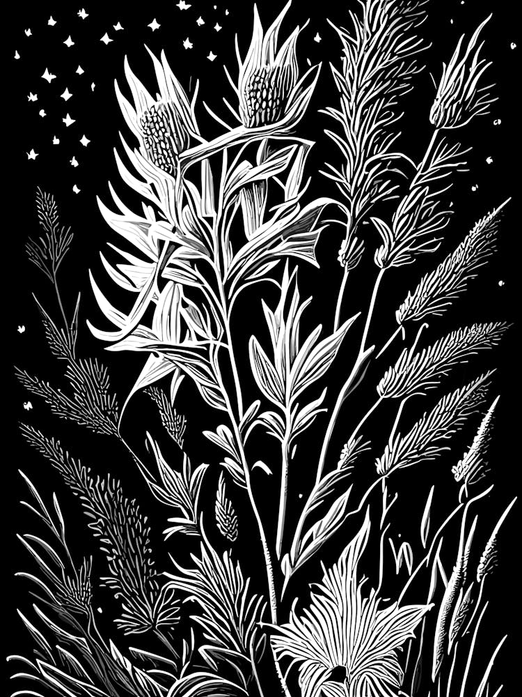 Blazing Star Wildflower Linocut 1