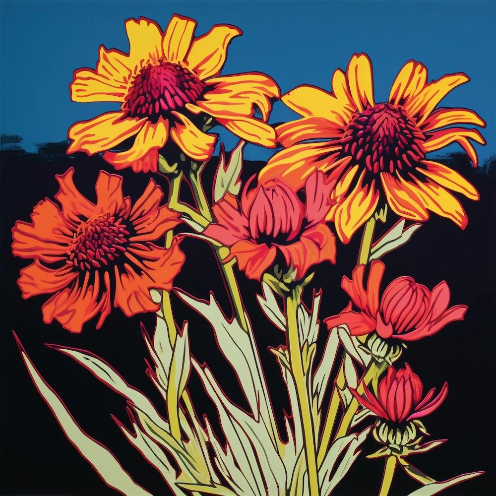 Gaillardia 4 Illustration Pop Art Carrée