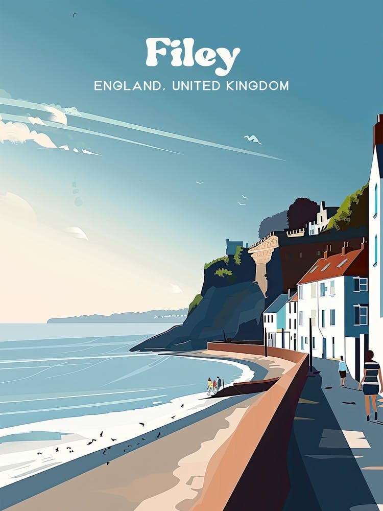 Filey England Beachfront Digital Travel Illustration