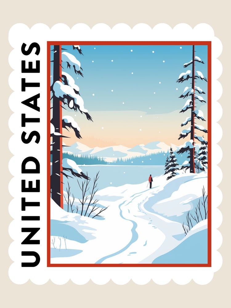 Retro Winter Stamp Poster Lake Tahoe United States